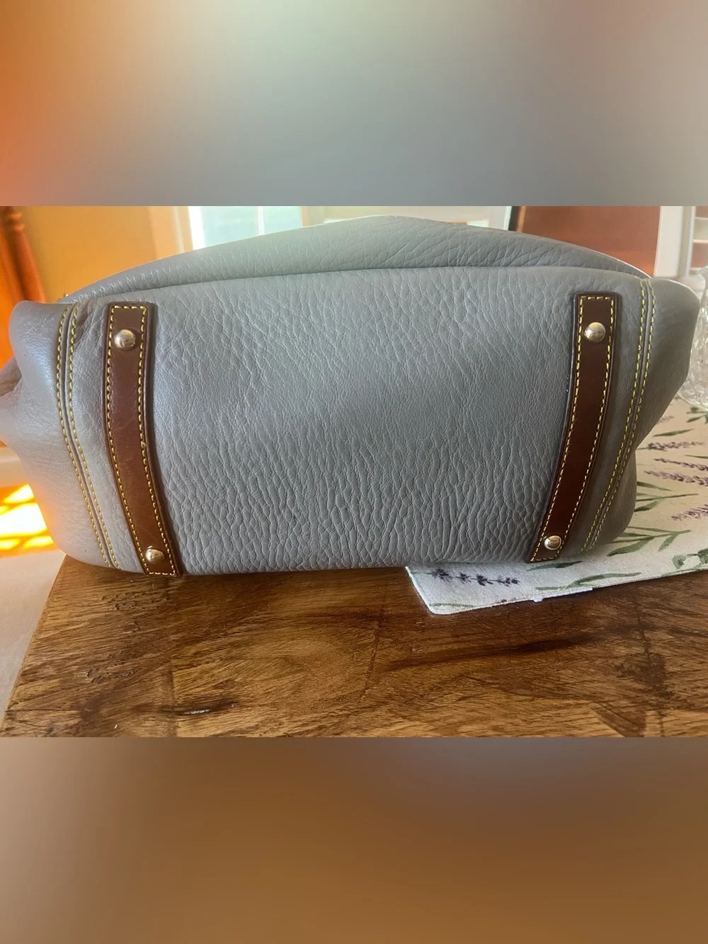 Dooney & Bourke Gray Satchel with Brown Trim